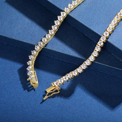 Gemsme 3 Prong 18K White/Yellow Gold Plated 3.0MM Round Cubic Zirconia Classic Tennis Necklace for Women, White Gold Plated, Brass, Cubic Zirconia - Image 4