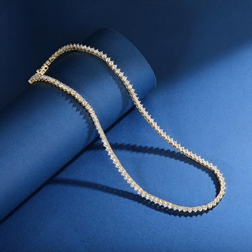 Gemsme 3 Prong 18K White/Yellow Gold Plated 3.0MM Round Cubic Zirconia Classic Tennis Necklace for Women, White Gold Plated, Brass, Cubic Zirconia - Image 3