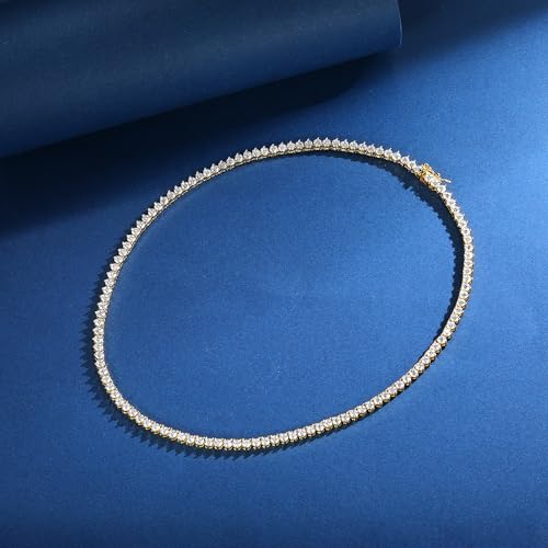 Gemsme 3 Prong 18K White/Yellow Gold Plated 3.0MM Round Cubic Zirconia Classic Tennis Necklace for Women, White Gold Plated, Brass, Cubic Zirconia - Image 2