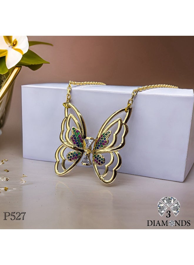 3Diamonds 3Diamonds Women’s Gold-Plated Butterfly Necklace With Multicolor Crystals and Twin Center Stones  - Image 1