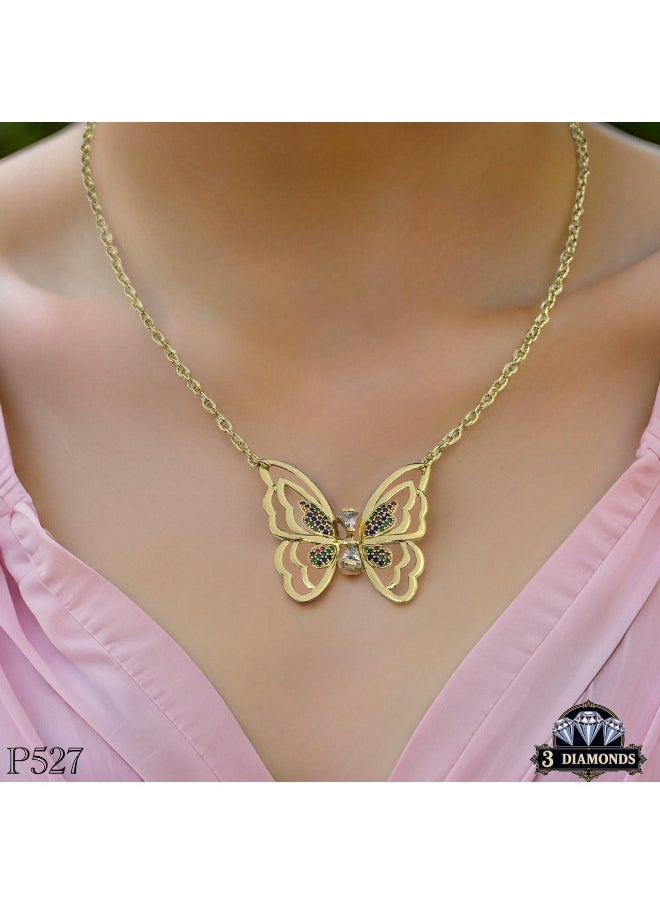 3Diamonds 3Diamonds Women’s Gold-Plated Butterfly Necklace With Multicolor Crystals and Twin Center Stones  - Image 4