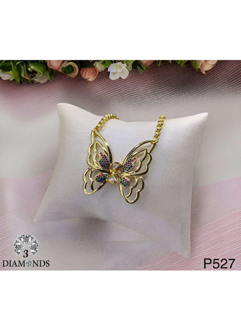 3Diamonds 3Diamonds Women’s Gold-Plated Butterfly Necklace With Multicolor Crystals and Twin Center Stones  - Image 2