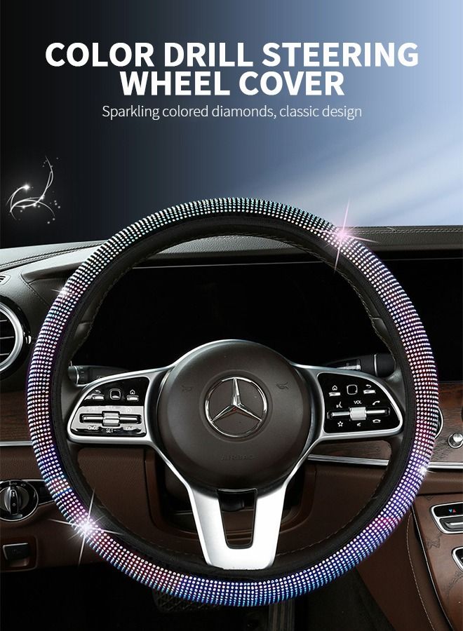 GROIC Bling Steering Wheel Cover, Rhinestones Steering Wheel Cover with Colorful Crystal Diamond Sparkling Car SUV Wheel Protector Anti-Slip Protector Universal Fit 14-15 inches  - Image 2
