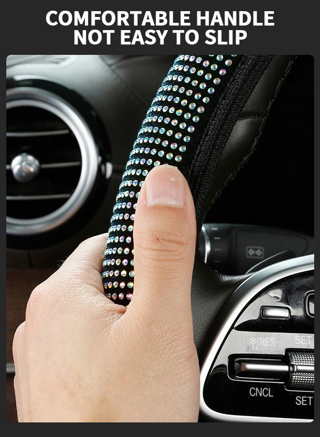 GROIC Bling Steering Wheel Cover, Rhinestones Steering Wheel Cover with Colorful Crystal Diamond Sparkling Car SUV Wheel Protector Anti-Slip Protector Universal Fit 14-15 inches  - Image 3