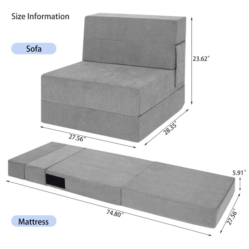 Ressainic Sofa Bed Foldable Mattress ï¼ŒFolding Sleeper Sofa Chair Bed Floor Mattress with Pillow for Living Room Home Office (Light Gray, Single) - Image 2