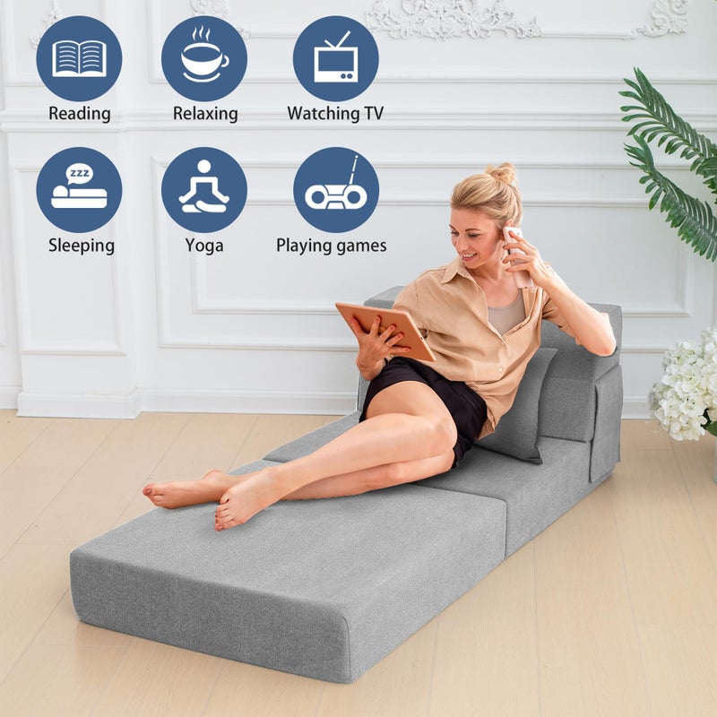 Ressainic Sofa Bed Foldable Mattress ï¼ŒFolding Sleeper Sofa Chair Bed Floor Mattress with Pillow for Living Room Home Office (Light Gray, Single) - Image 4