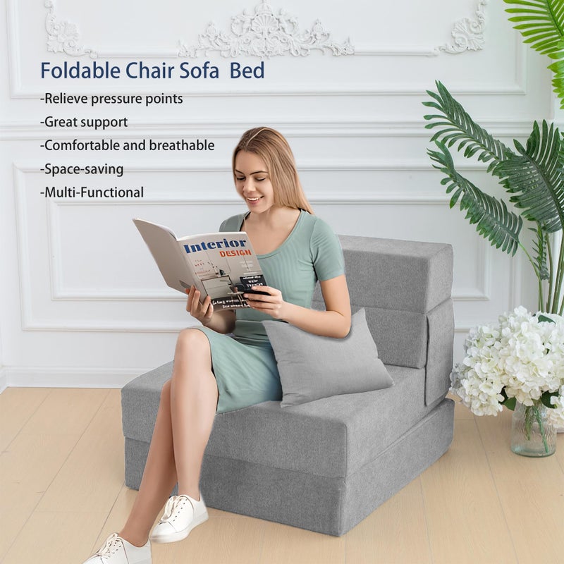 Ressainic Sofa Bed Foldable Mattress ï¼ŒFolding Sleeper Sofa Chair Bed Floor Mattress with Pillow for Living Room Home Office (Light Gray, Single) - Image 5