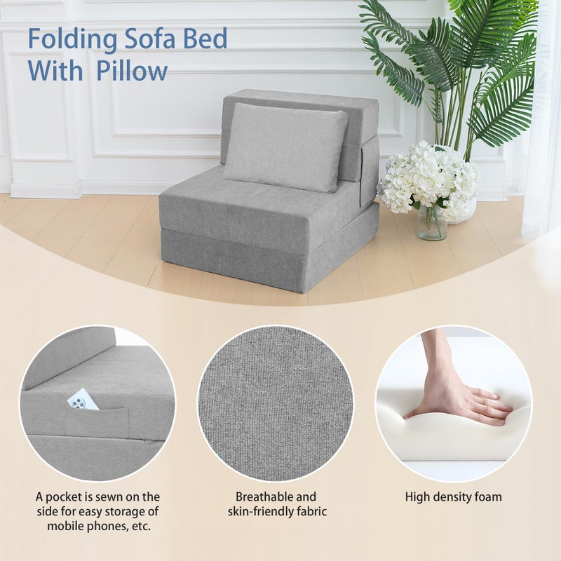 Ressainic Sofa Bed Foldable Mattress ï¼ŒFolding Sleeper Sofa Chair Bed Floor Mattress with Pillow for Living Room Home Office (Light Gray, Single) - Image 3