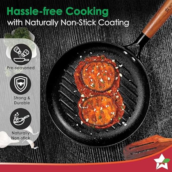 Wonderchef PreSeasoned Ferro Light 24Cm Grill Pan 25Mm  Acacia Wooden Handles  Gravity Moulding Technology  No Chemical Coating 10 Year Warranty - Image 5