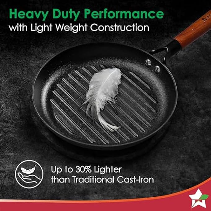 Wonderchef PreSeasoned Ferro Light 24Cm Grill Pan 25Mm  Acacia Wooden Handles  Gravity Moulding Technology  No Chemical Coating 10 Year Warranty - Image 3