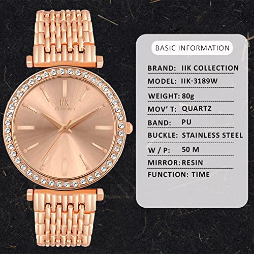 IIK COLLECTION Watches for Women Round Diamond Studded Dial Analogue Quartz Movement Ladies Watch Stainless Steel Adjustable Bracelet Chain Fancy Jewellery Clasp Watches for Girls. - Image 4