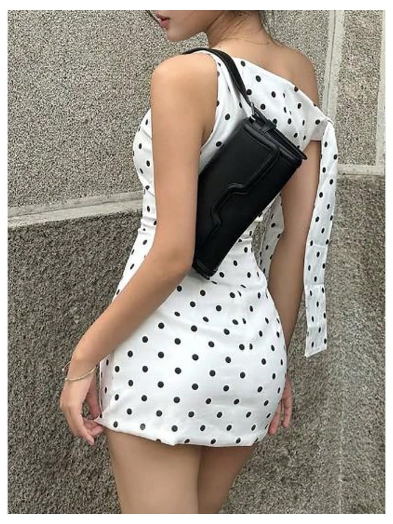 Floerns Women's Polka Dots Off The Shoulder Mini Dress Knot Side Retro Bodycon Dresses White Small - Image 2