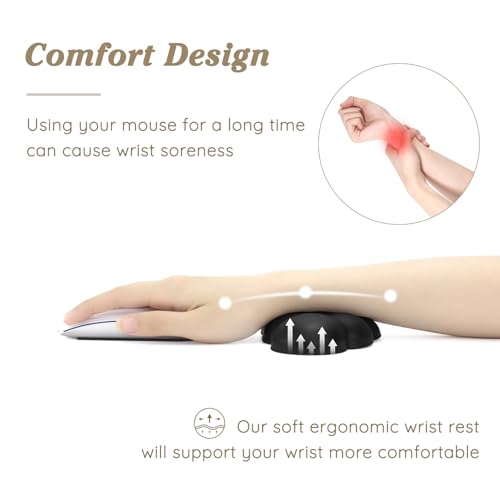 Arisase Cloud Wrist Rest Cushion for Mouse Ergonomic Soft PU Leather Memory Foam Wrist Pain Relief Mouse Wrist Support Pad with Anti-Skid Base for Office School Home Laptop & Computer Mouse (Black) - Image 2