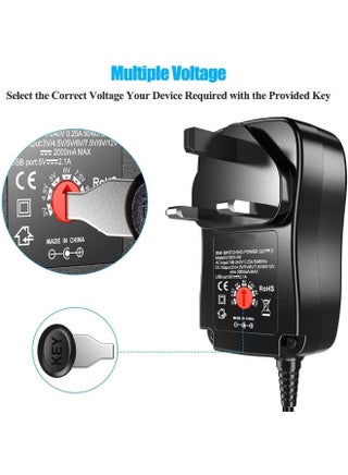 Universal AC/DC Adapter, 30W Switching Power Supply with 6 Selectable Adapter Plugs for 3V 4.5V 5V 6V 7.5V 9V 12V Household Electronics and LED Strip - 2000mA Max - view 4