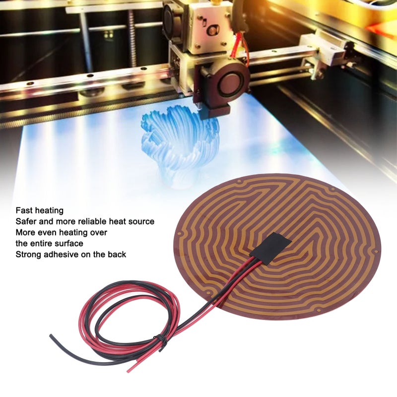 PI Heating Film 220mm Diameter Fast Heating Safe 100K Thermistor Strong Adhesive PI Polyimide Film Heater for 3D Printer DC12V 150W - Image 4