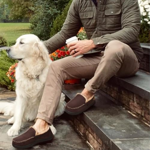 Zigzagger Men's Moccasin Slippers Memory Foam House Shoes, Indoor and Outdoor Warm Loafer Slippers, Coffee, 13 M US - Image 3