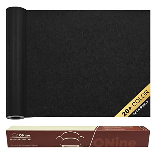 ONine Leather Repair Patch, Self-Adhesive Couch Patch, Multicolor Available Scratch Leather 16X60 Inch Peel and Stick for Sofas, Car Seats (Ink Black) - Image 1