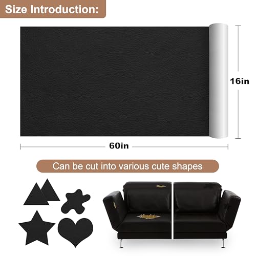 ONine Leather Repair Patch, Self-Adhesive Couch Patch, Multicolor Available Scratch Leather 16X60 Inch Peel and Stick for Sofas, Car Seats (Ink Black) - Image 2