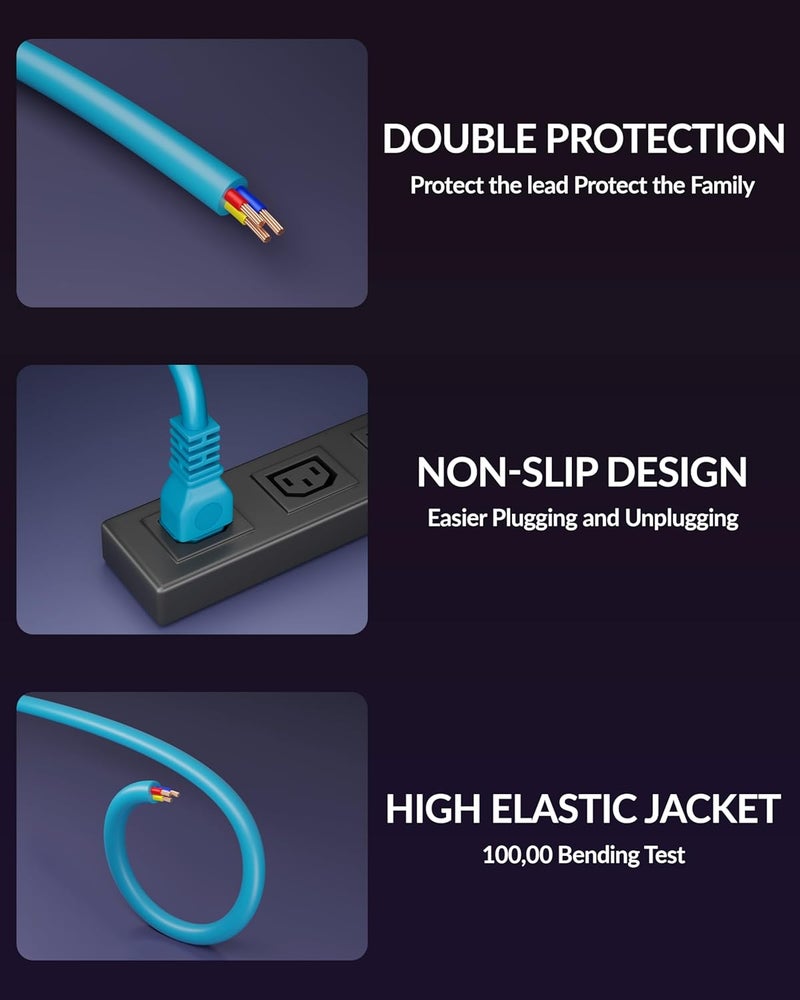 FEDUS كابل طاقة ربط IEC C13 إلى C14 بطول 5 متر 250 فولت ذكر إلى أنثى، كابل تمديد طاقة 18AWG 10A للكمبيوتر، الطابعة، SMPS، الشاشة، الخادم، كابل تمديد طاقة ثقيل الوزن باللون الأزرق - Image 5