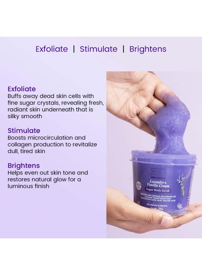 Bryan & Candy Sugar Body Scrub PH 5.5 For Tan Removal & Exfoliation | For Women & Men | 250g (Lavender & Vanilla Cream) - Image 3