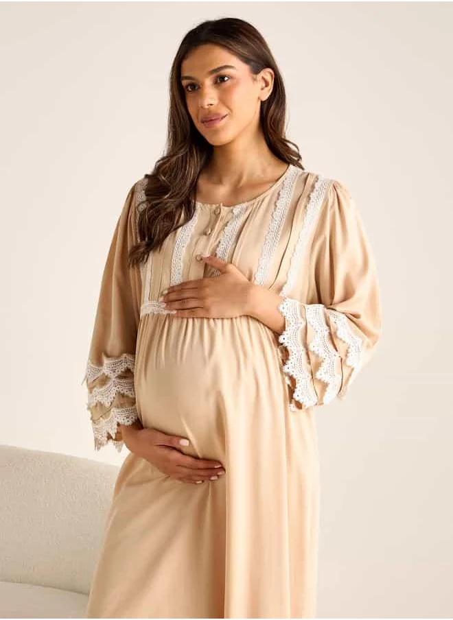 فاف Lace Detail Maternity Night Gown with 3/4 Sleeves