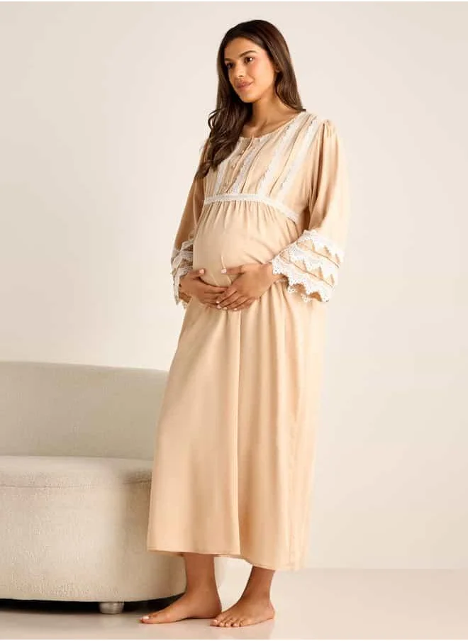 FAV Lace Detail Maternity Night Gown with 3/4 Sleeves