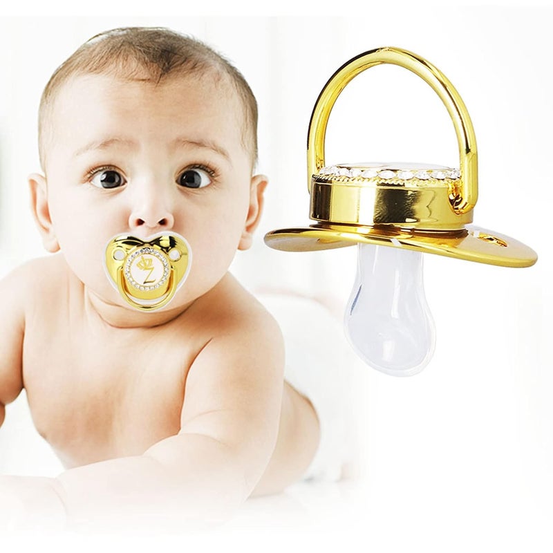 klarako Baby Pacifier, Silicone Golden Letter Pacifier Fashionable Rhinestone Exquisite Alloy with Chain Clip for Home Travel (Z) - Image 2