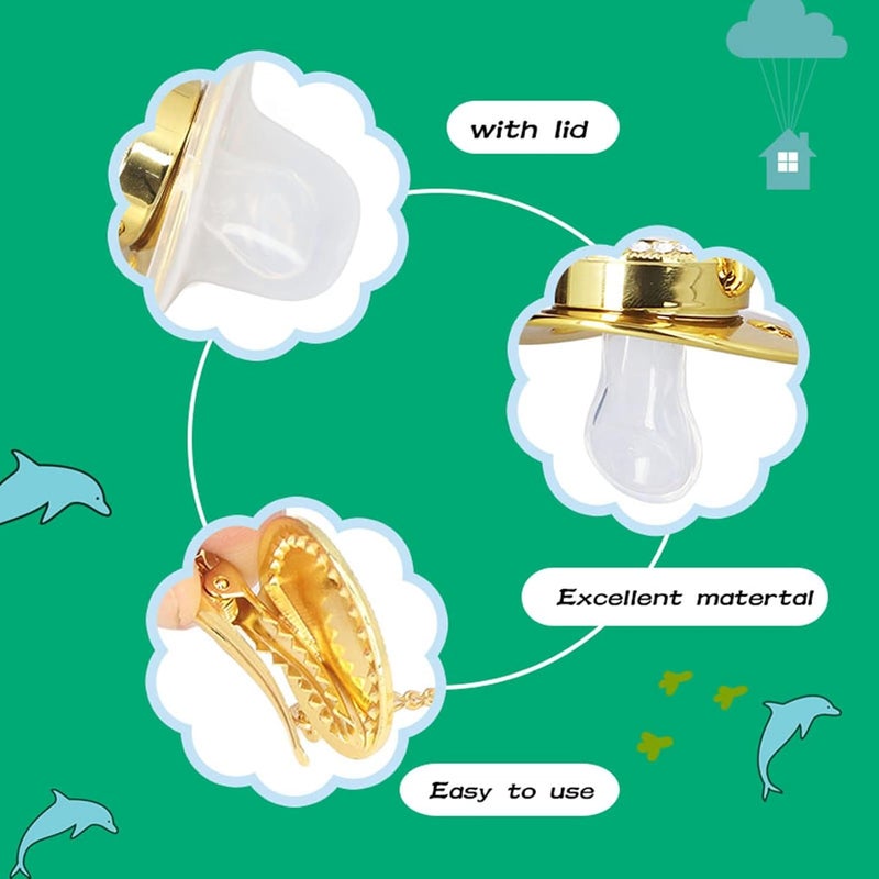 klarako Baby Pacifier, Silicone Golden Letter Pacifier Fashionable Rhinestone Exquisite Alloy with Chain Clip for Home Travel (Z) - Image 5