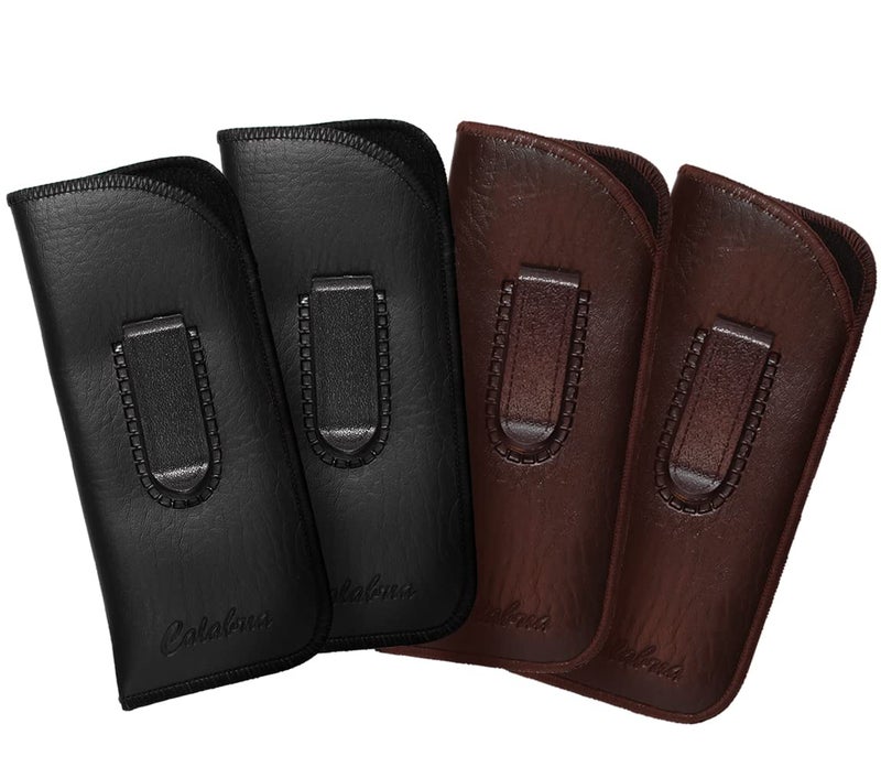 Calabria Eye Glasses Case wClip Soft PU Leather Black Brown 4Pack Men Women Eyeglass Pouch SlipIn Holder Sunglasses Bag
