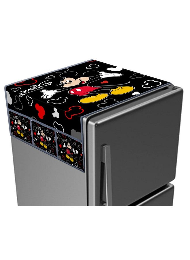 Kuber Industries Kuber Industries Disney Print Satin Fridge Top Cover with 6 Utility Side Pockets (Black)  - Image 1