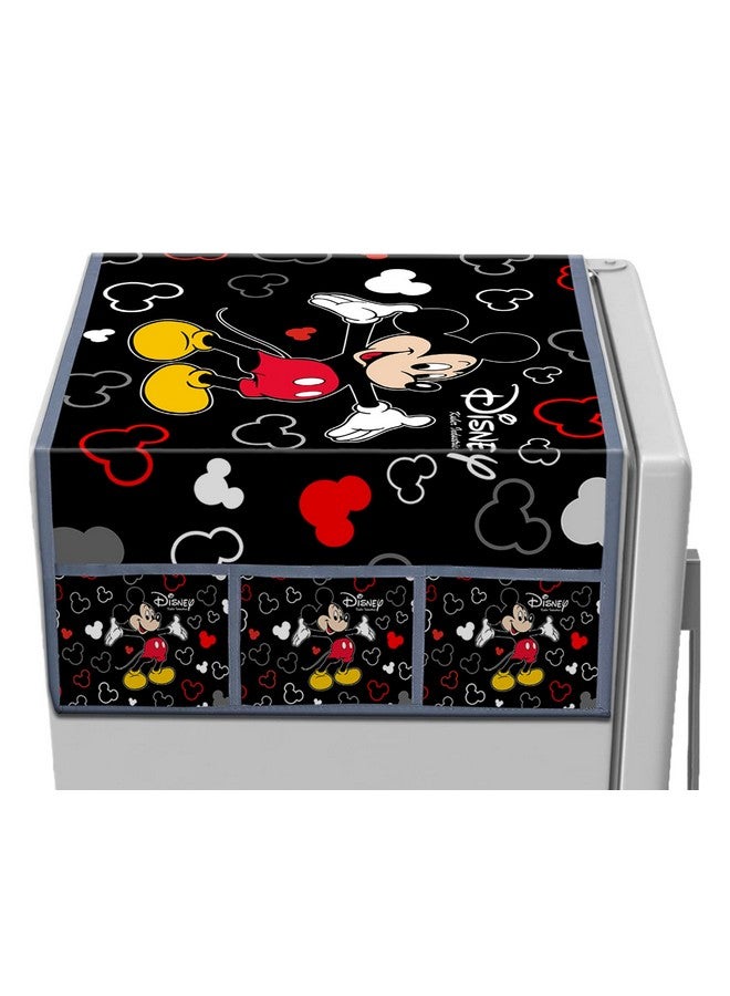 Kuber Industries Kuber Industries Disney Print Satin Fridge Top Cover with 6 Utility Side Pockets (Black)  - Image 4