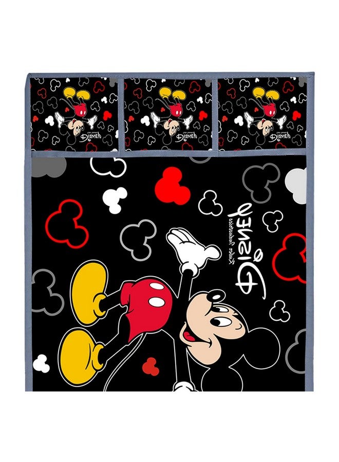 Kuber Industries Kuber Industries Disney Print Satin Fridge Top Cover with 6 Utility Side Pockets (Black)  - Image 5