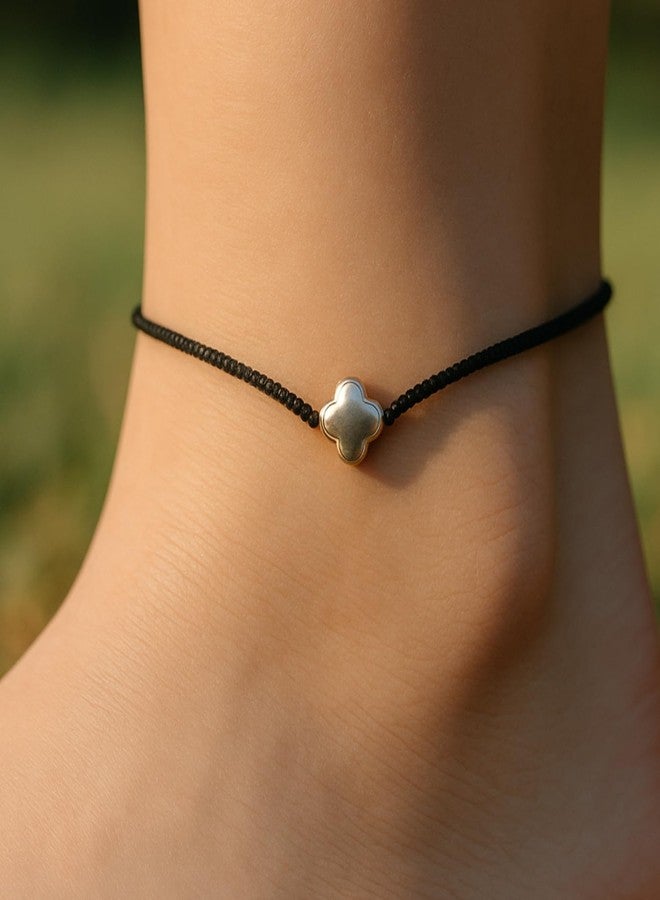 DARSHRAJ Handmade 925 Sterling Silver Clover Charm Anklet Adjustable Size for Boys | Girls | Men | Women | Chandi ke Payal | Najariya Anklet - Image 4