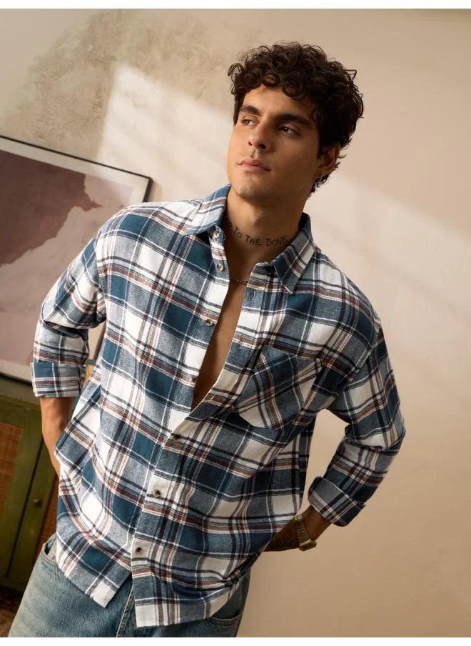 The Souled Store The Souled Store Men Plaid Blue And White Easy Fit Shirts