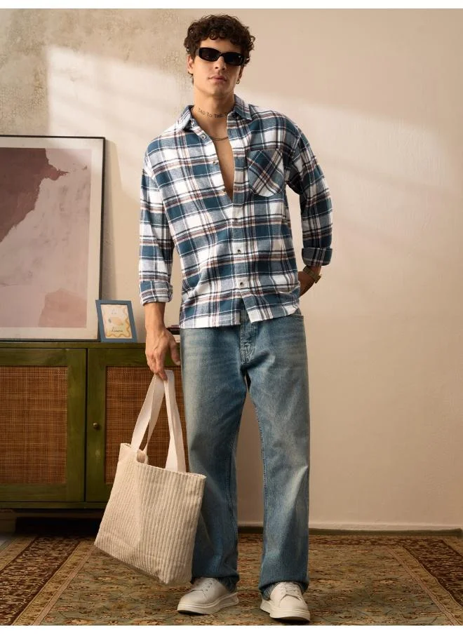 The Souled Store The Souled Store Men Plaid Blue And White Easy Fit Shirts