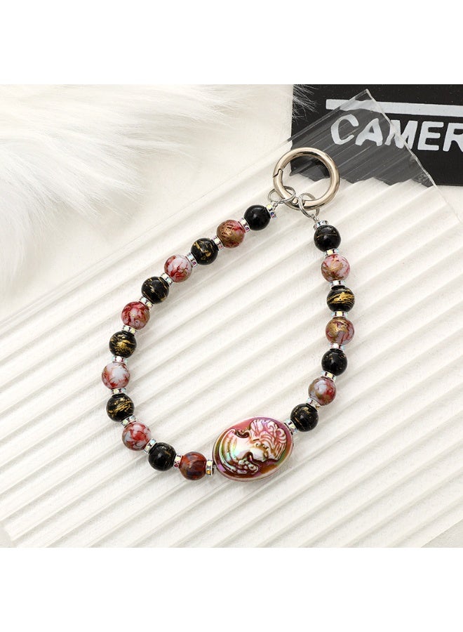 NIBEMINENT Phone Charm/ Chain Strap for Women Girls, Glazed Beaded Beauty Head Cell Phone Case Lanyard Wrist Strap