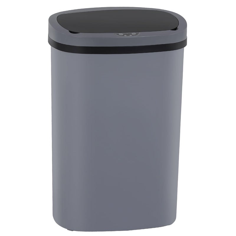 BestOffice | 13 Gallon Plastic Trash Can with Lid | Gray | Automatic Touchless Garbage Can | Odor Control | Modern Oval Design | Easy to Clean | Fits Any Kitchen, Bathroom, Office or Home - Image 1
