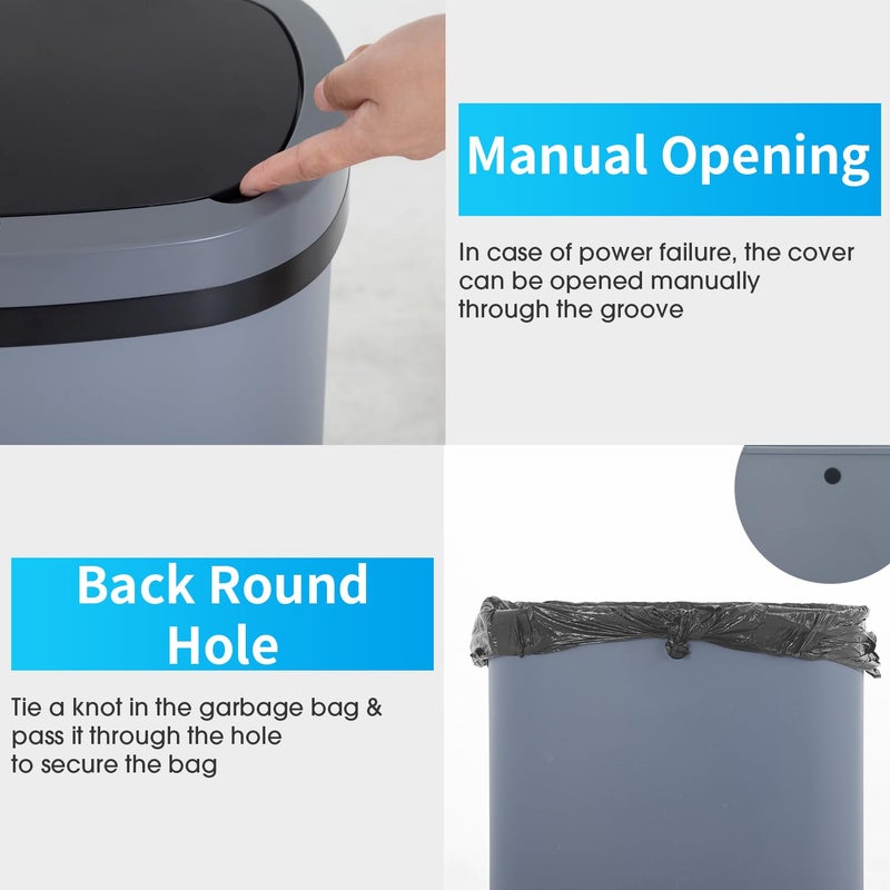 BestOffice | 13 Gallon Plastic Trash Can with Lid | Gray | Automatic Touchless Garbage Can | Odor Control | Modern Oval Design | Easy to Clean | Fits Any Kitchen, Bathroom, Office or Home - Image 4