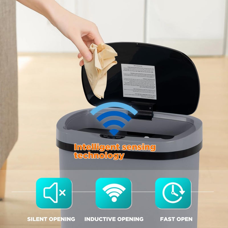 BestOffice | 13 Gallon Plastic Trash Can with Lid | Gray | Automatic Touchless Garbage Can | Odor Control | Modern Oval Design | Easy to Clean | Fits Any Kitchen, Bathroom, Office or Home - Image 2