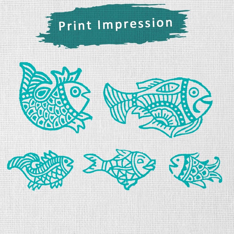 TWOGRAMS Wooden Fish Design Printing Stamps - Blocks for Printing Saree Border/Dresses/Craft Card Making/Scrapbook/Clay Pottery | Set of 5 | - Image 3