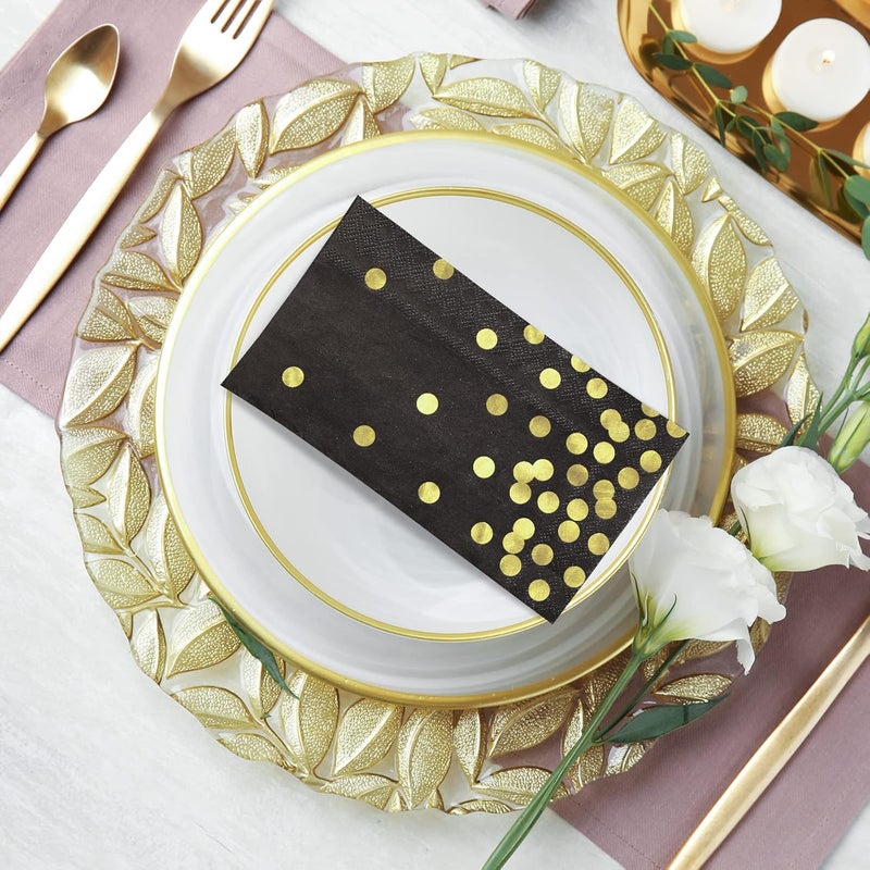 klarako 3-ply Black and Gold Dot Disposable Napkin 13 x 16 Inch Black and Gold Foil Napkins Paper for Party Supplies Cocktail Wedding Birthday Anniversary Halloween Christmas Party Event (100 Pack) - Image 3