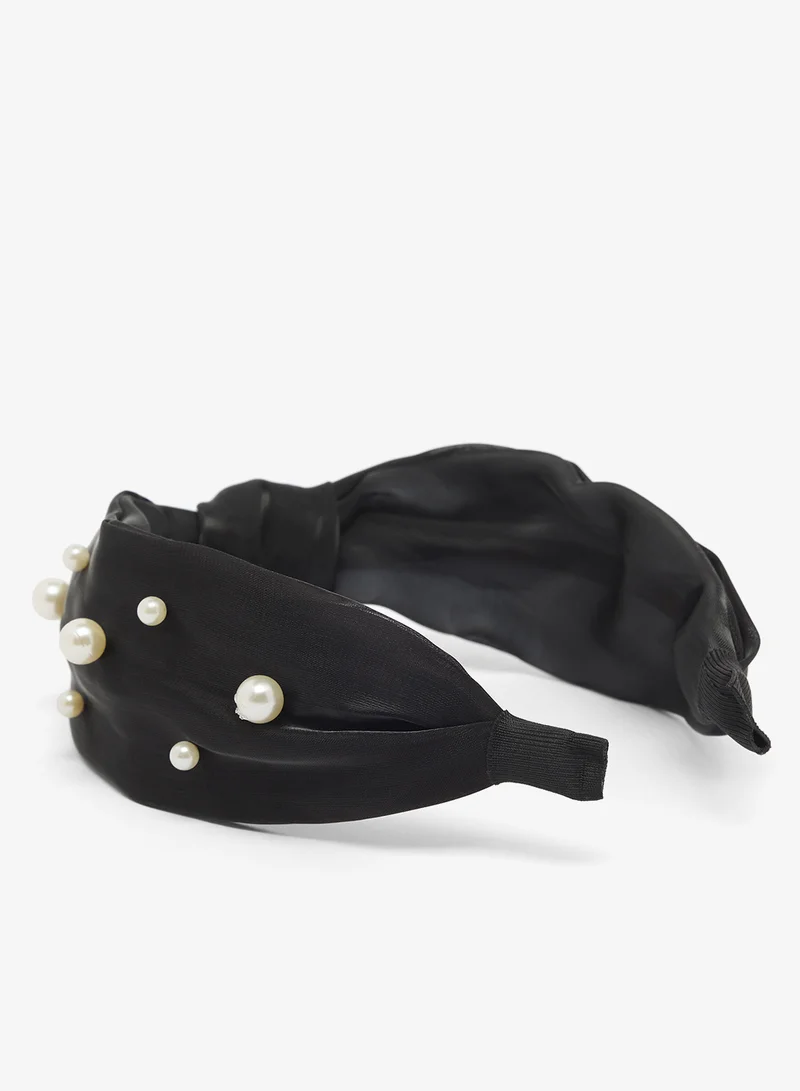 خزانة Satin Ruched Pearl Detail Headband