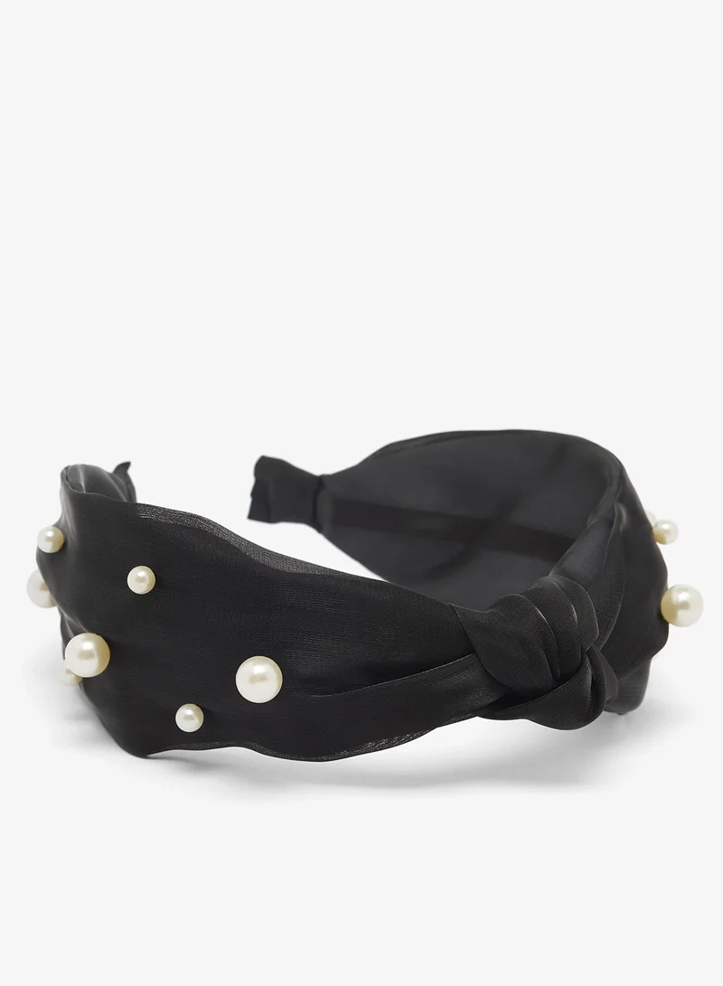 خزانة Satin Ruched Pearl Detail Headband