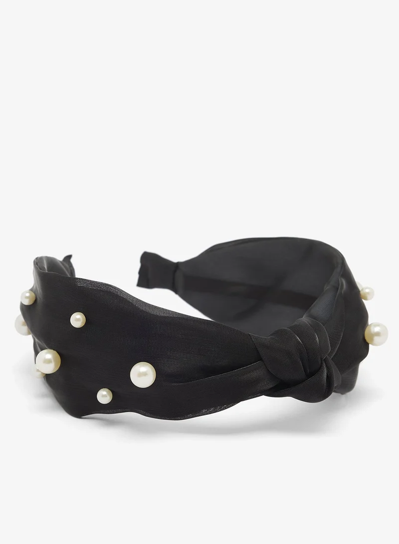 Khizana Satin Ruched Pearl Detail Headband
