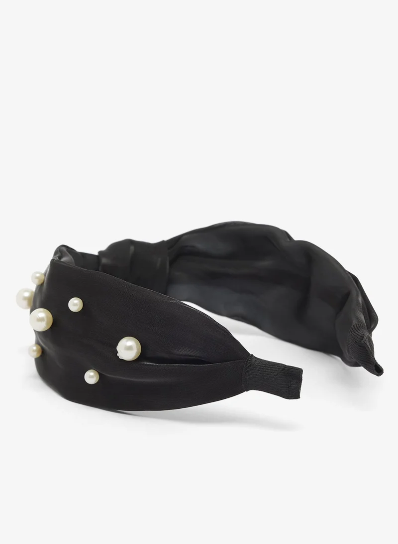 Khizana Black Satin Ruched Pearl Detail Headband for Women | Best Price UAE