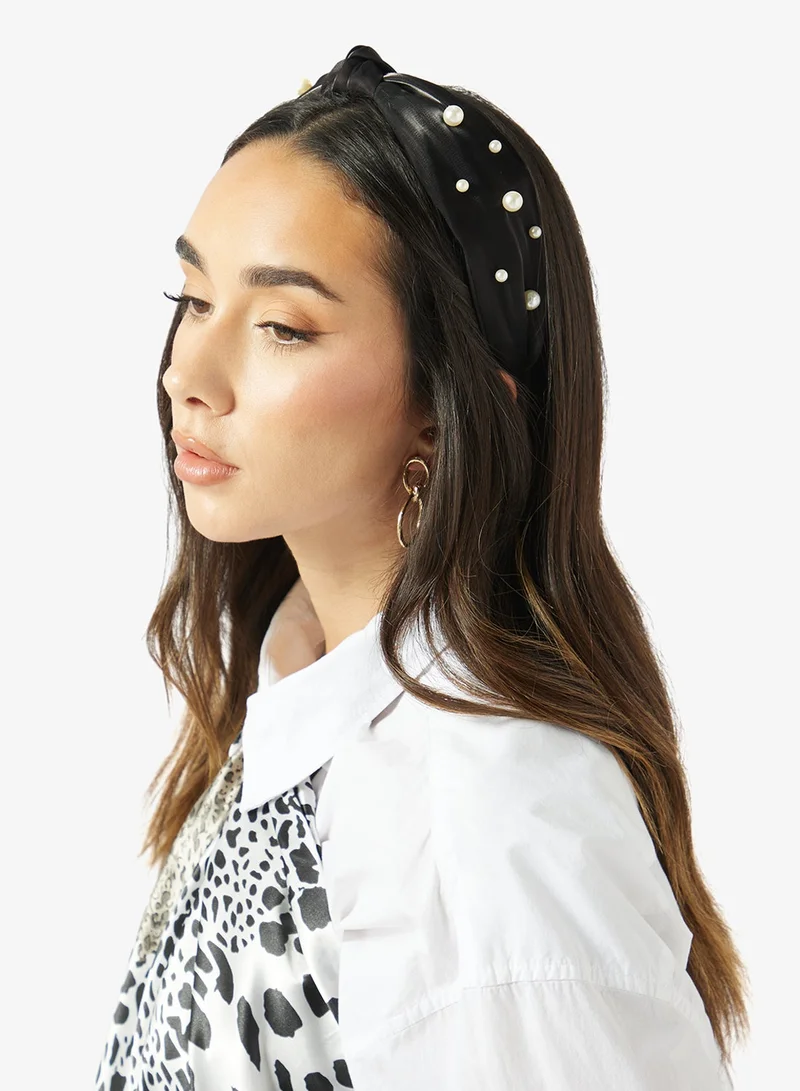 Khizana Satin Ruched Pearl Detail Headband