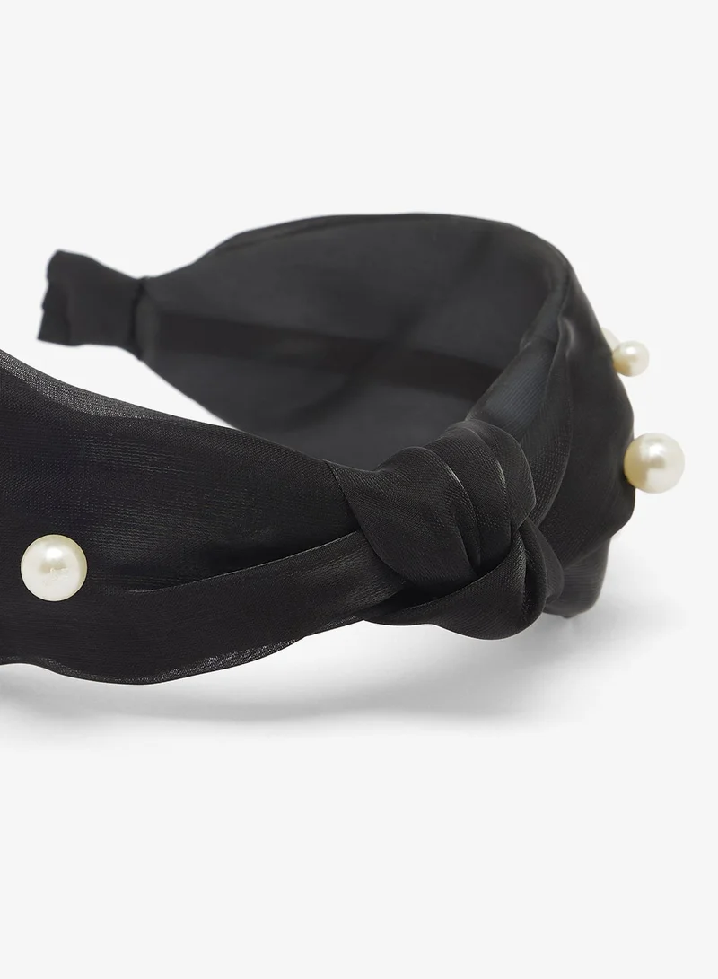 Khizana Black Satin Ruched Pearl Detail Headband for Women | Best Price UAE