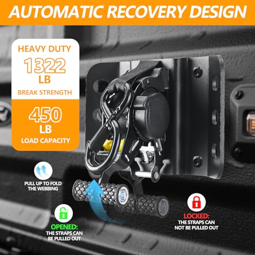 Hifybaty 2PCS Retractable Tie Down Straps for 2015-2025 Ford F150, Retractable Ratchet Straps 10 Ft Self Retracting Tie Down with Boxlink Plates Mounted Brackets Bed Mount Heavy Duty Bolt on - Image 3