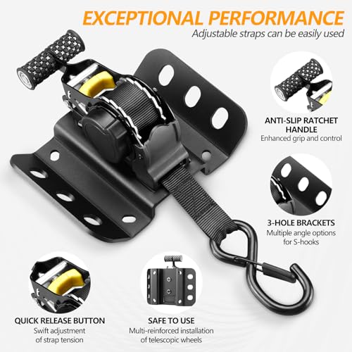 Hifybaty 2PCS Retractable Tie Down Straps for 2015-2025 Ford F150, Retractable Ratchet Straps 10 Ft Self Retracting Tie Down with Boxlink Plates Mounted Brackets Bed Mount Heavy Duty Bolt on - Image 2
