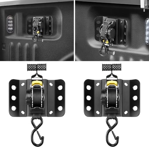 Hifybaty 2PCS Retractable Tie Down Straps for 2015-2025 Ford F150, Retractable Ratchet Straps 10 Ft Self Retracting Tie Down with Boxlink Plates Mounted Brackets Bed Mount Heavy Duty Bolt on - Image 1